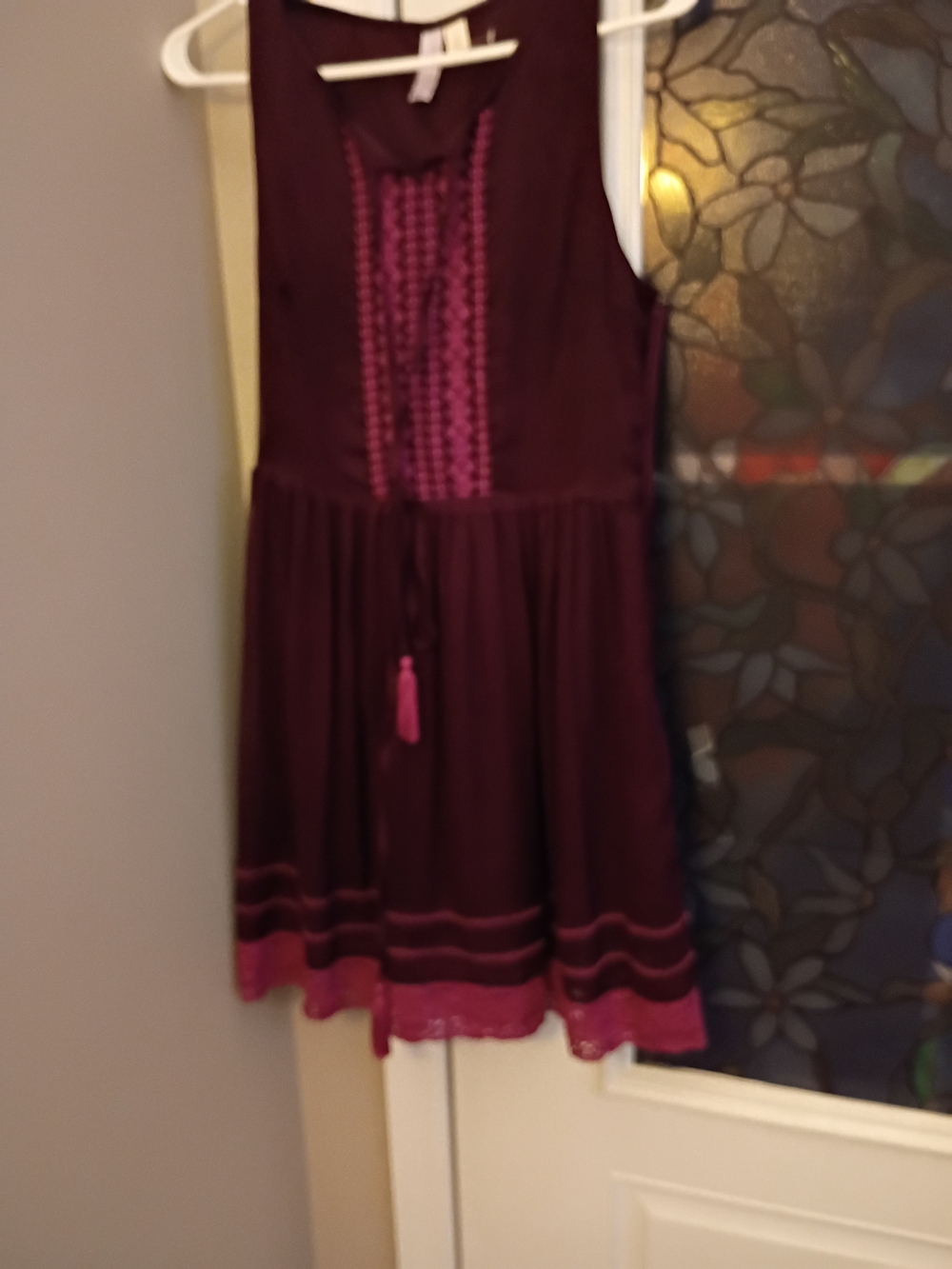 Alya Burgundy Dress with Pink Trim